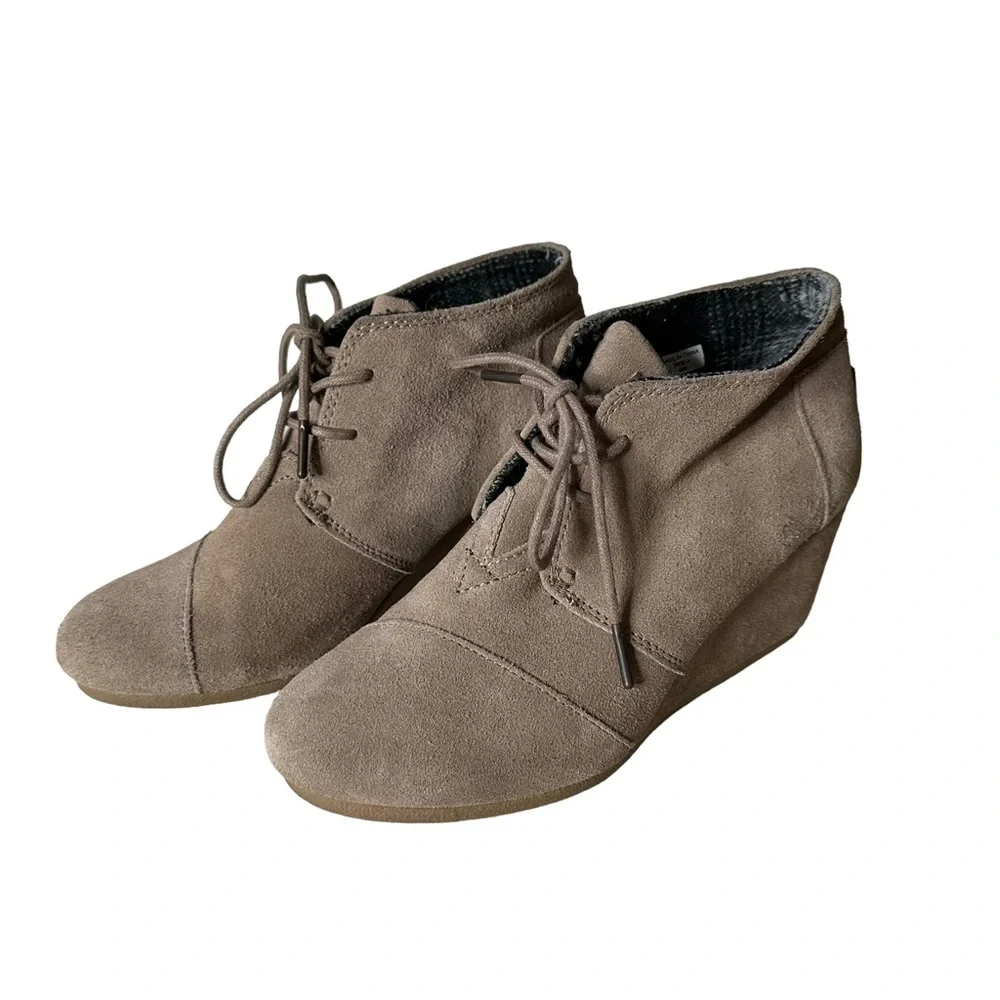 TOMS Ankle Booties Suede Leather Lace Up Wedges Women's‎ Shoes Size 8